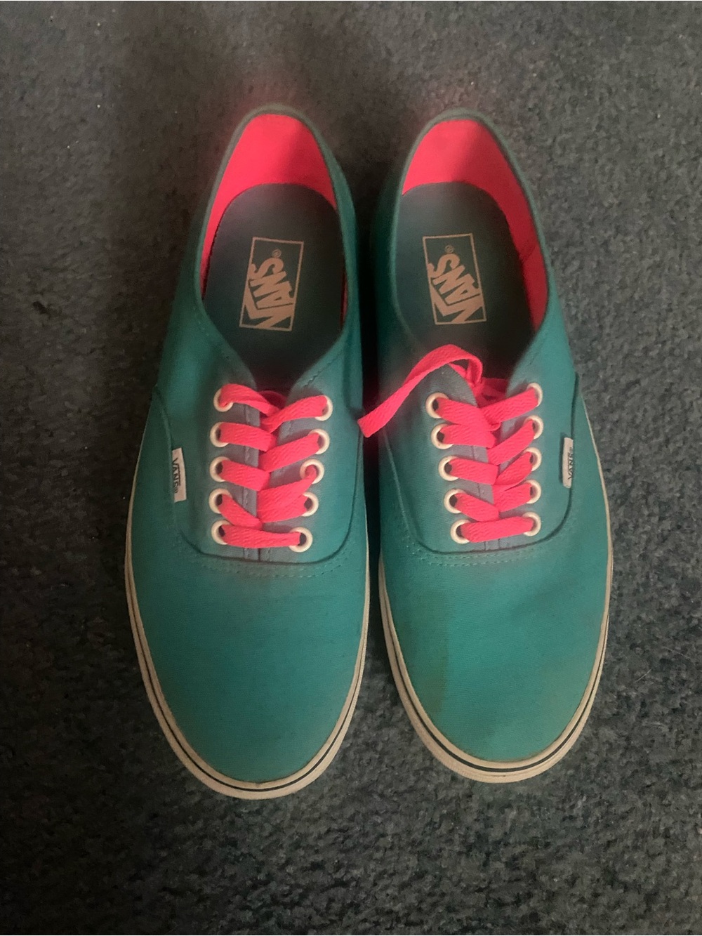 Vans Teal Canvas Sneakers with Pink Laces